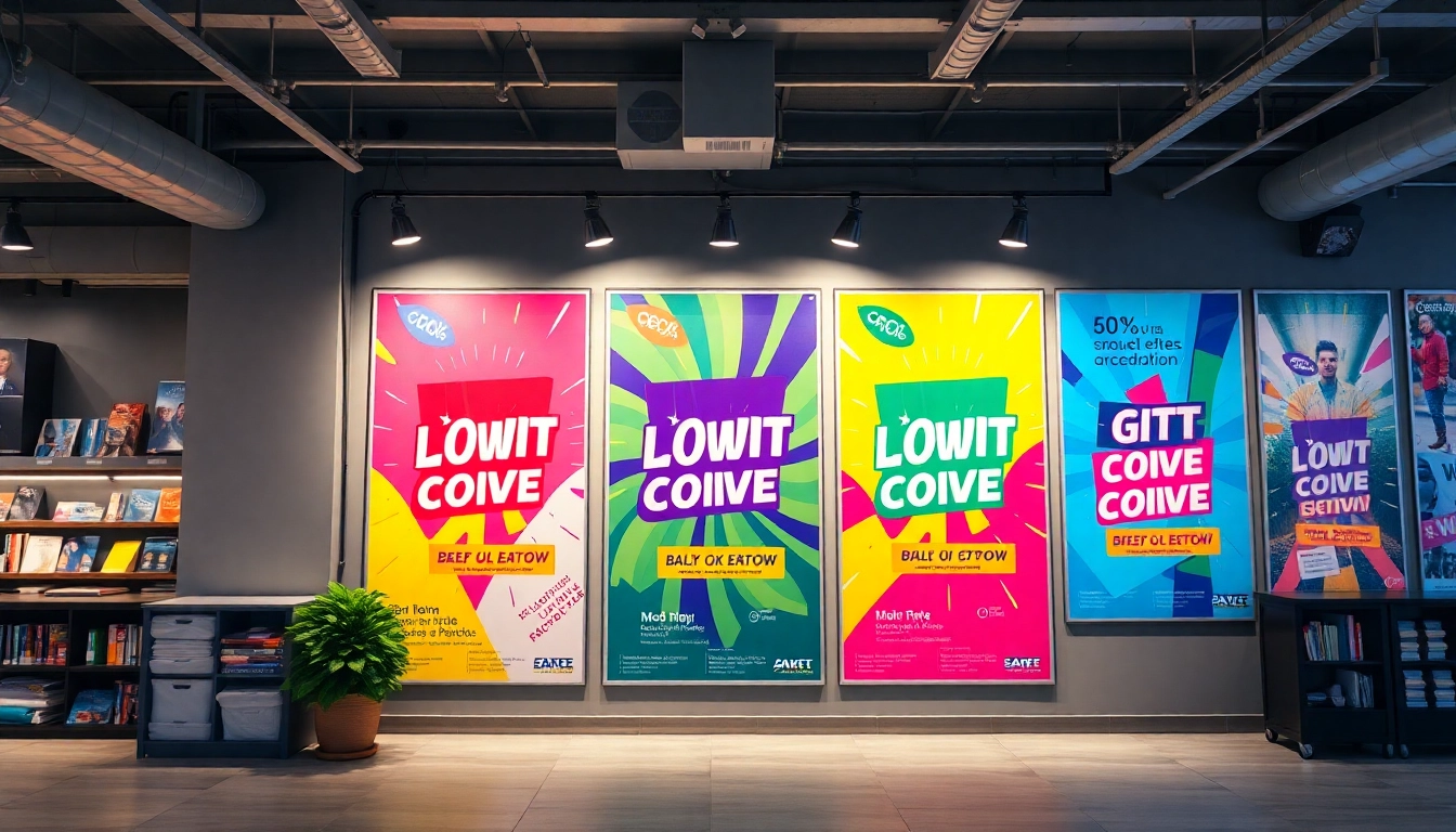 Promotional posters showcasing poster printing Dublin services with vibrant designs and custom options available.