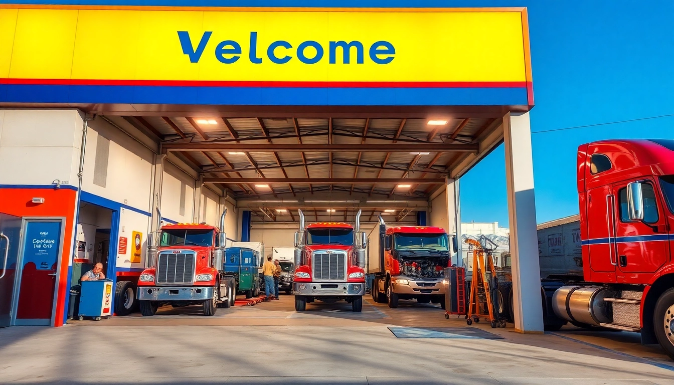 Best truck repair service in Florida showcasing mechanics hard at work in a well-equipped shop.