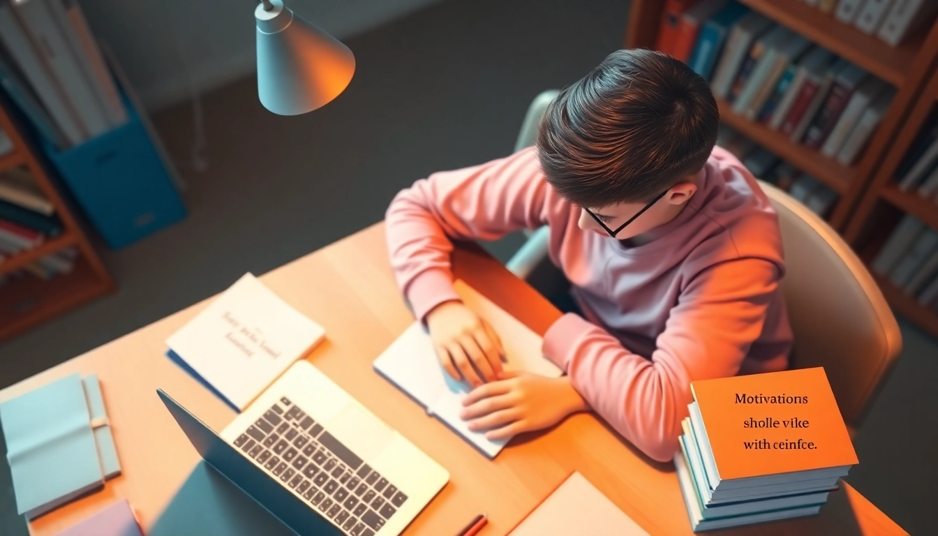 Boost productivity with My Homeworkmarket while studying at a cozy desk filled with books.