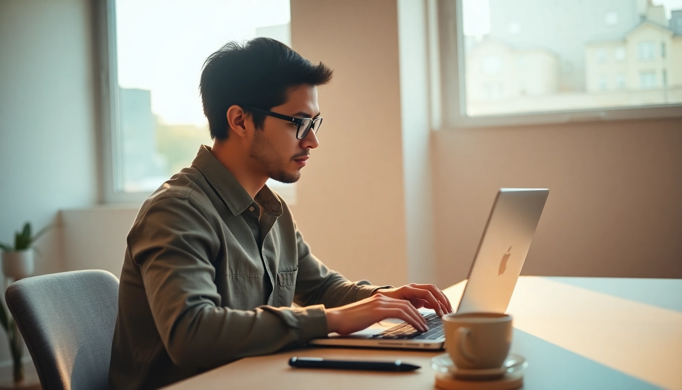 Stayfocused on work in a serene office environment filled with natural light and minimal distractions.