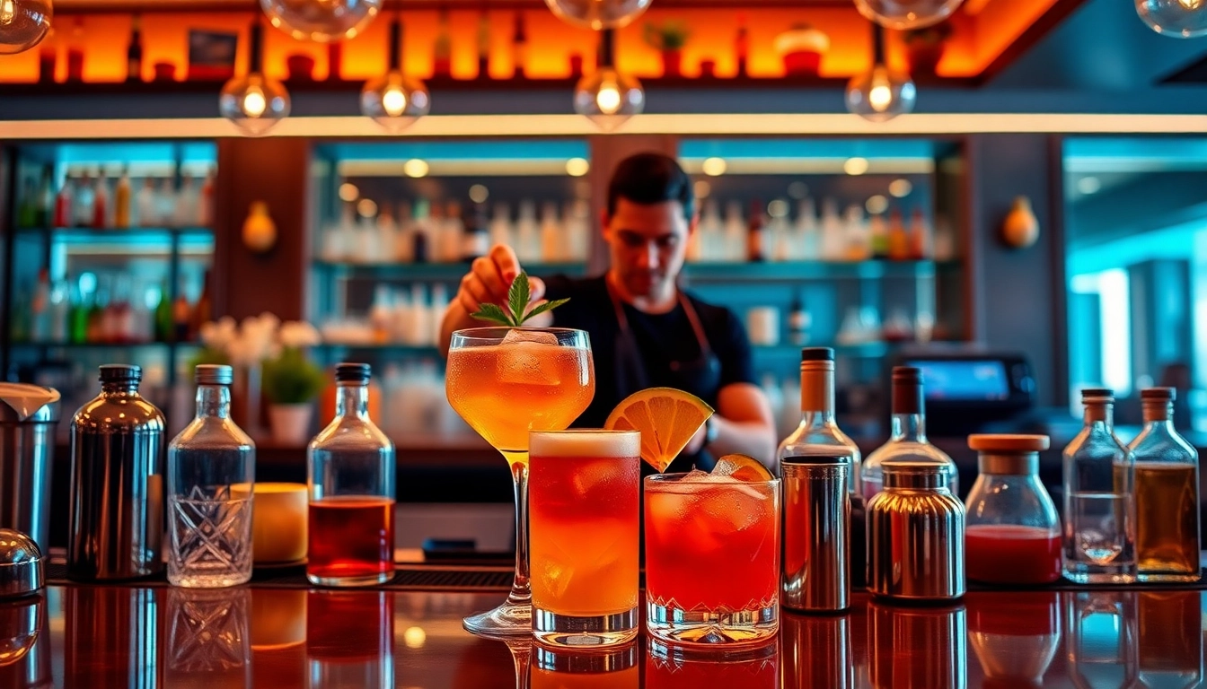 Join a vibrant cocktailkurs to master the art of mixology, featuring colorful ingredients and professional tools.