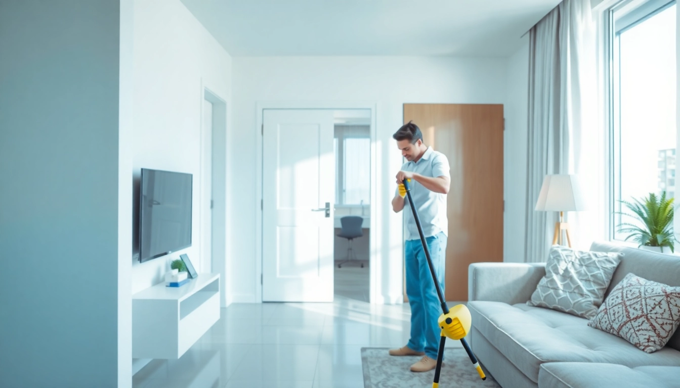 Bond cleaning Logan team expertly cleaning an apartment for end-of-lease service with top-notch tools.