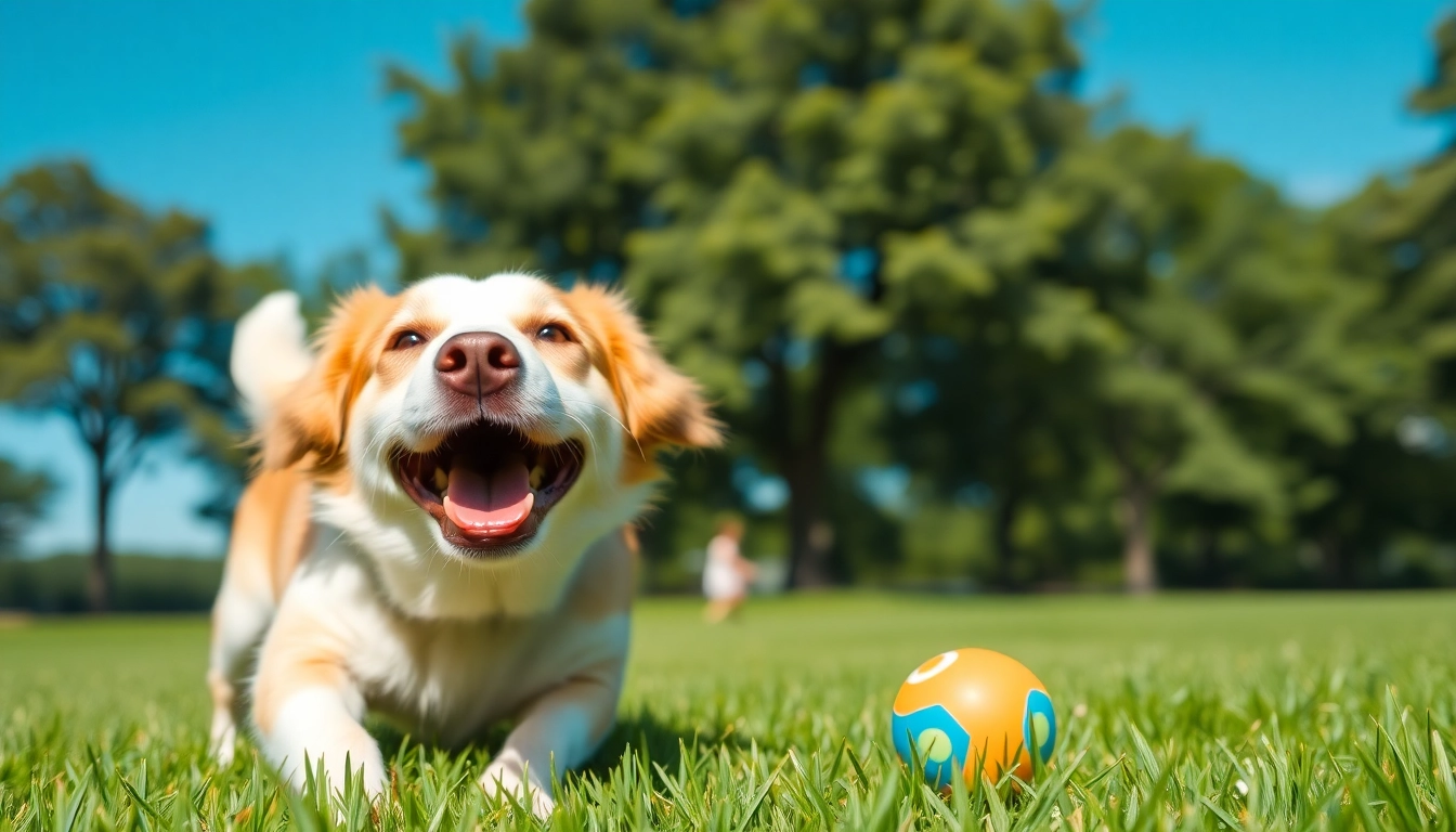 Engaging dog playing with a ball at Kate's K9 Pet Care, showcasing the joy of pet care.