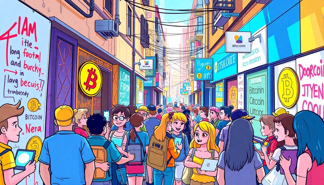 Engaging illustration of meme culture crypto, featuring playful characters and lively urban setting.