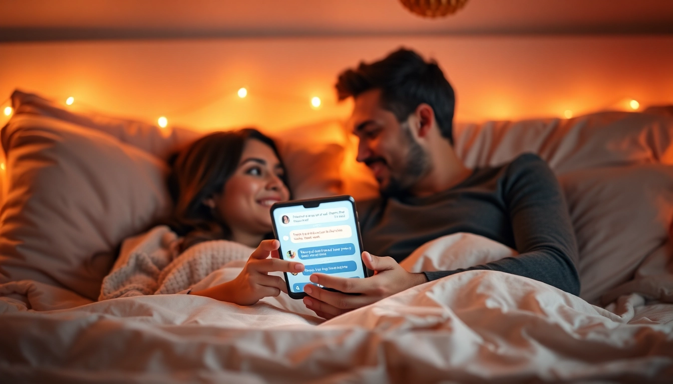 Engage with dirty talk ai in a cozy bedroom setting through a glowing device.