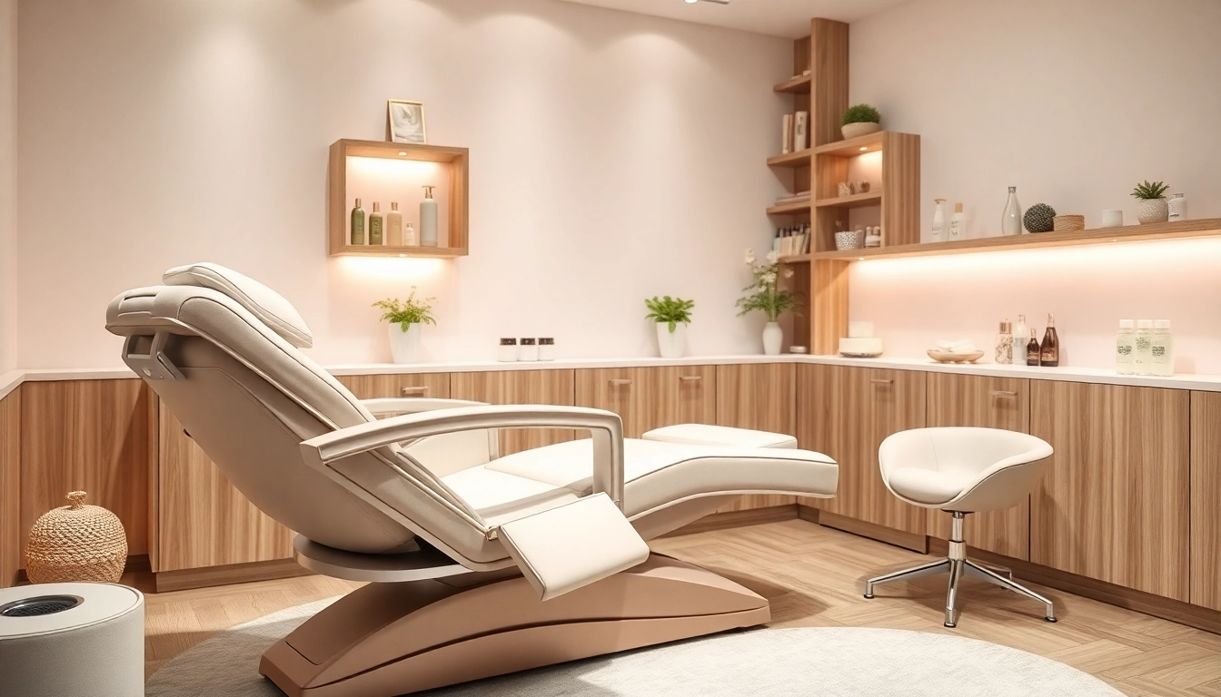 Bequeme liege Kosmetik in einem eleganten Beauty-Behandlungsraum mit sanfter Beleuchtung.