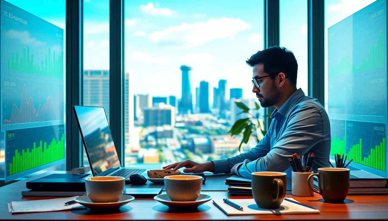 Engaging visual of an SEO expert focusing on Edmonton SEO analytics in a modern office.