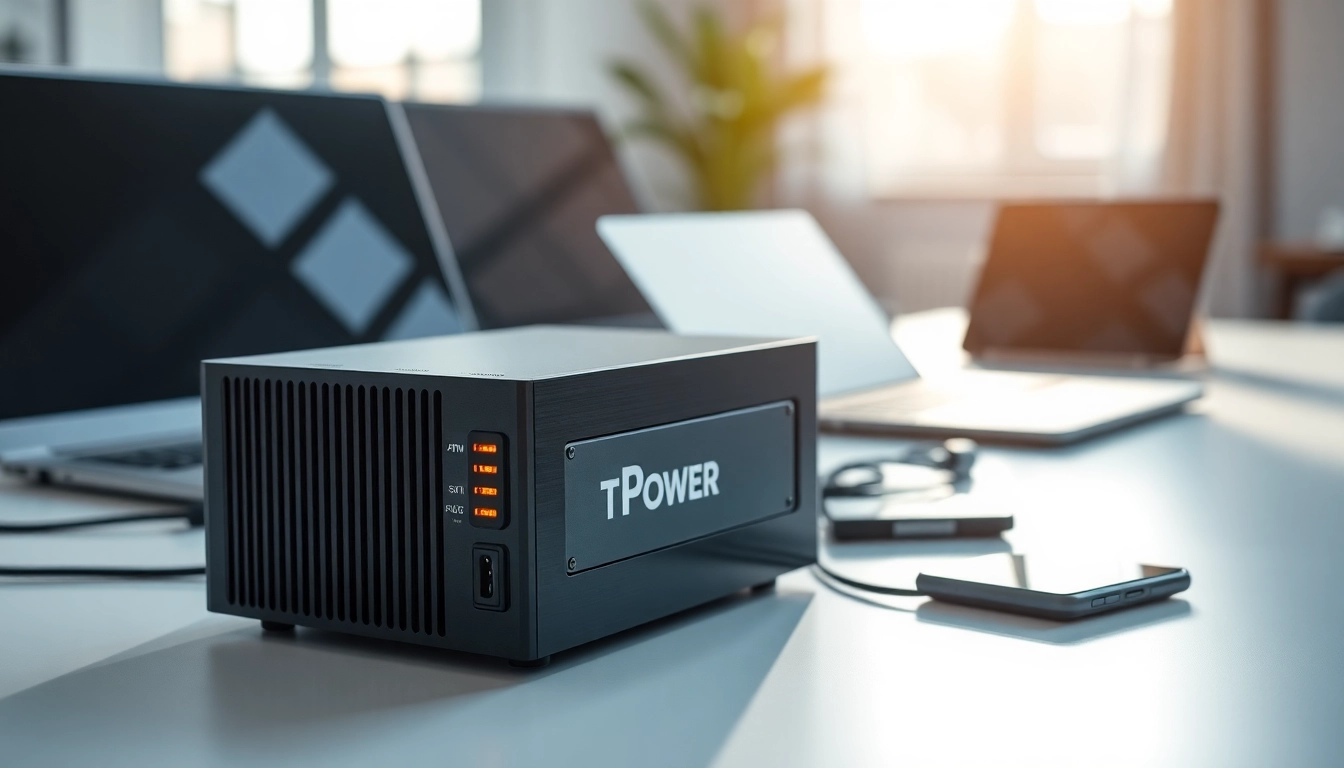 Showcase of TPower power supply unit prominently displayed in a professional setting