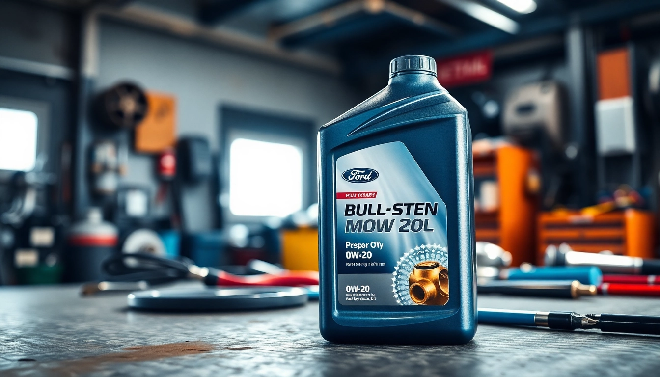 Promoting full synthetic motor oil 0W-20 in a professional garage setting, emphasizing its quality and performance.
