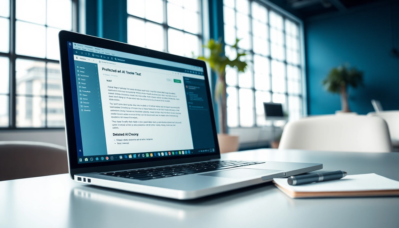 Evaluate text accuracy with an advanced ai checker interface on a laptop in a bright office.