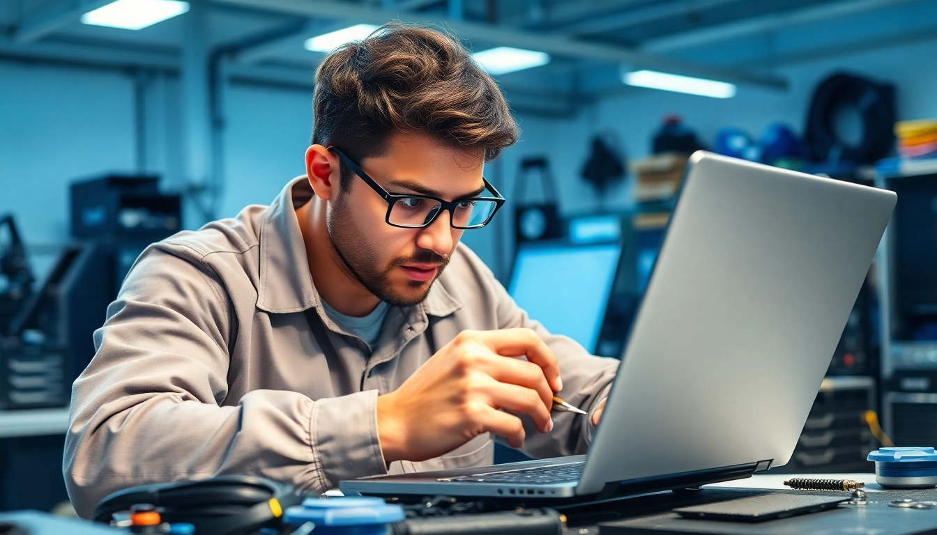 Riparazione computer torino, tecnici esperti che riparano laptop in un ambiente professionale.