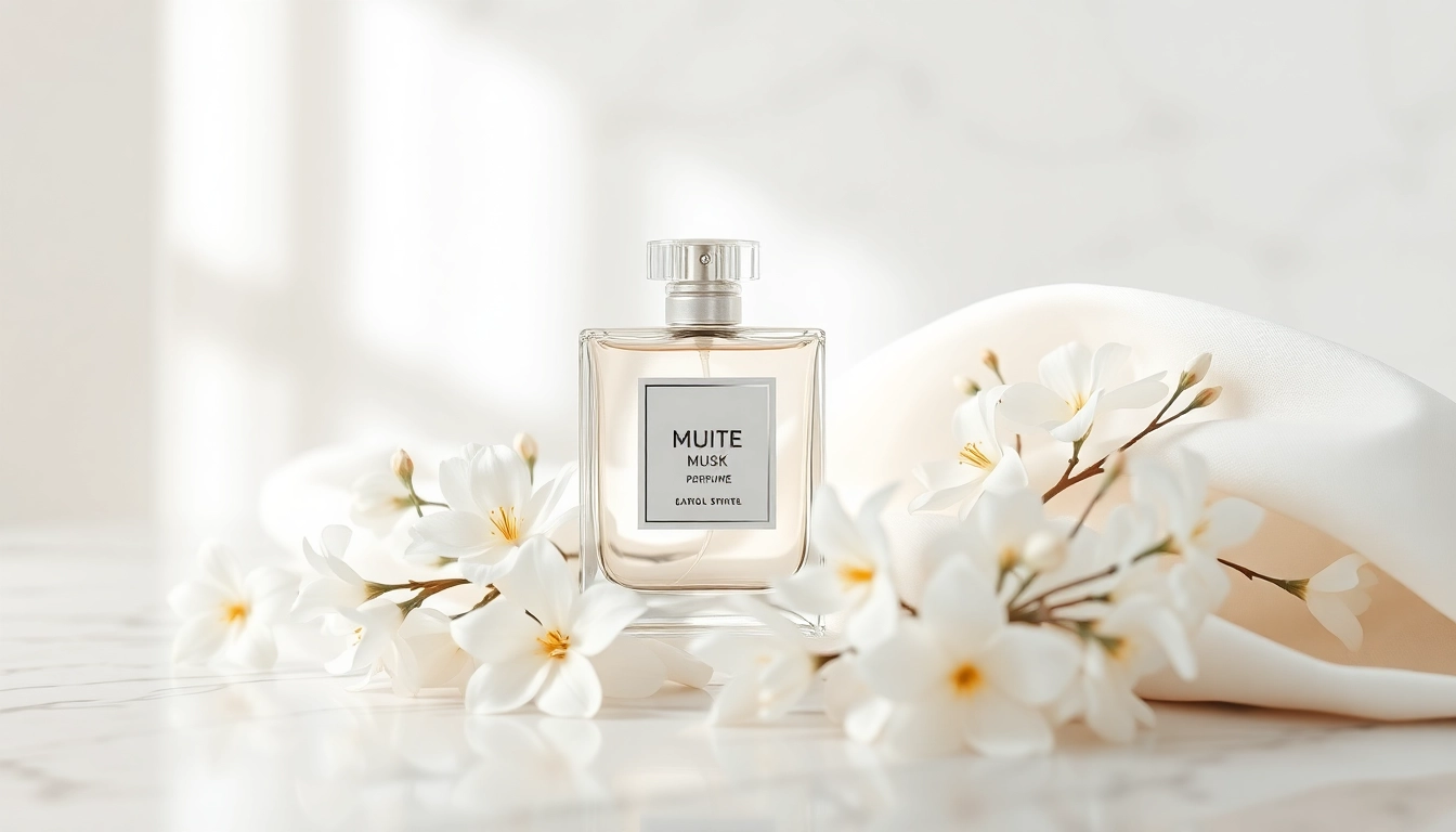 Vaporiser de parfum White musk avec des détails raffinés et une ambiance élégante.