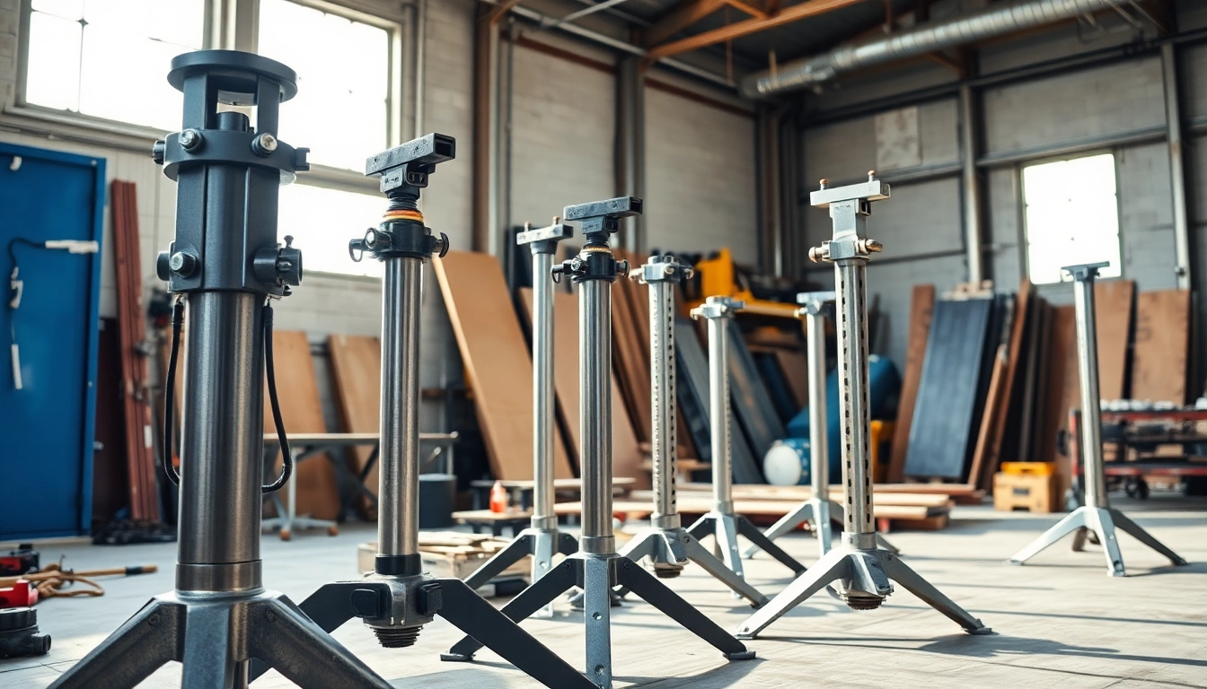 Showcasing durable pipe stands in a workshop, highlighting their adjustable features and industrial strength.