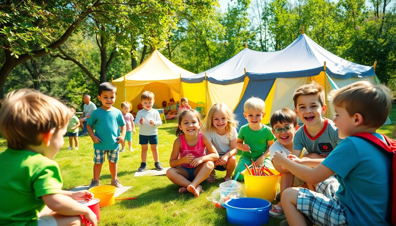 Children enjoying activities at holiday camps amid a vibrant outdoor setting.