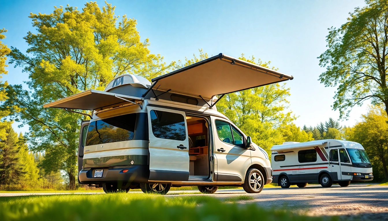 Showcasing JRP Campers in a scenic outdoor setting, highlighting vibrant designs and cozy interiors.
