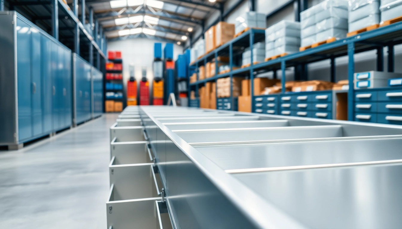 Showcasing a Metal Drawer System with modern designs in a professional warehouse environment.