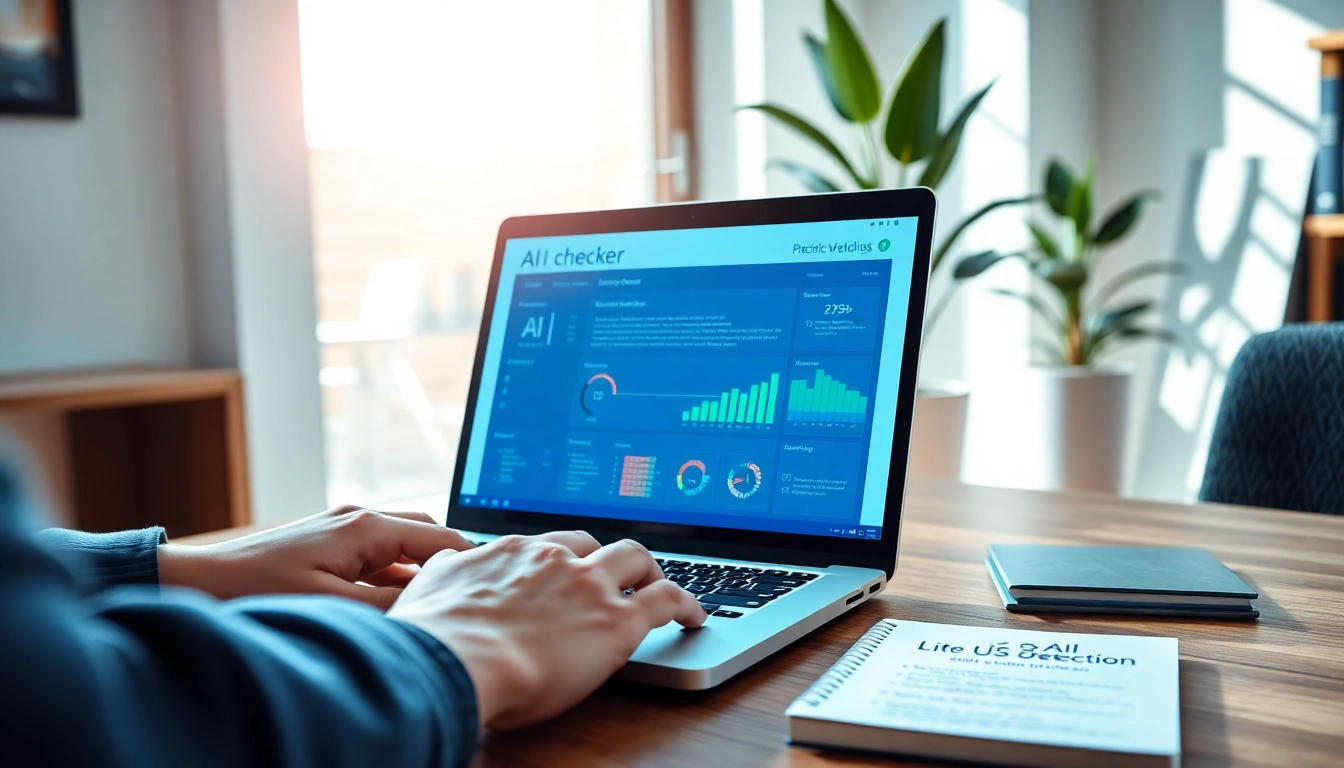 Analyze text with our AI checker in a professional workspace setup.
