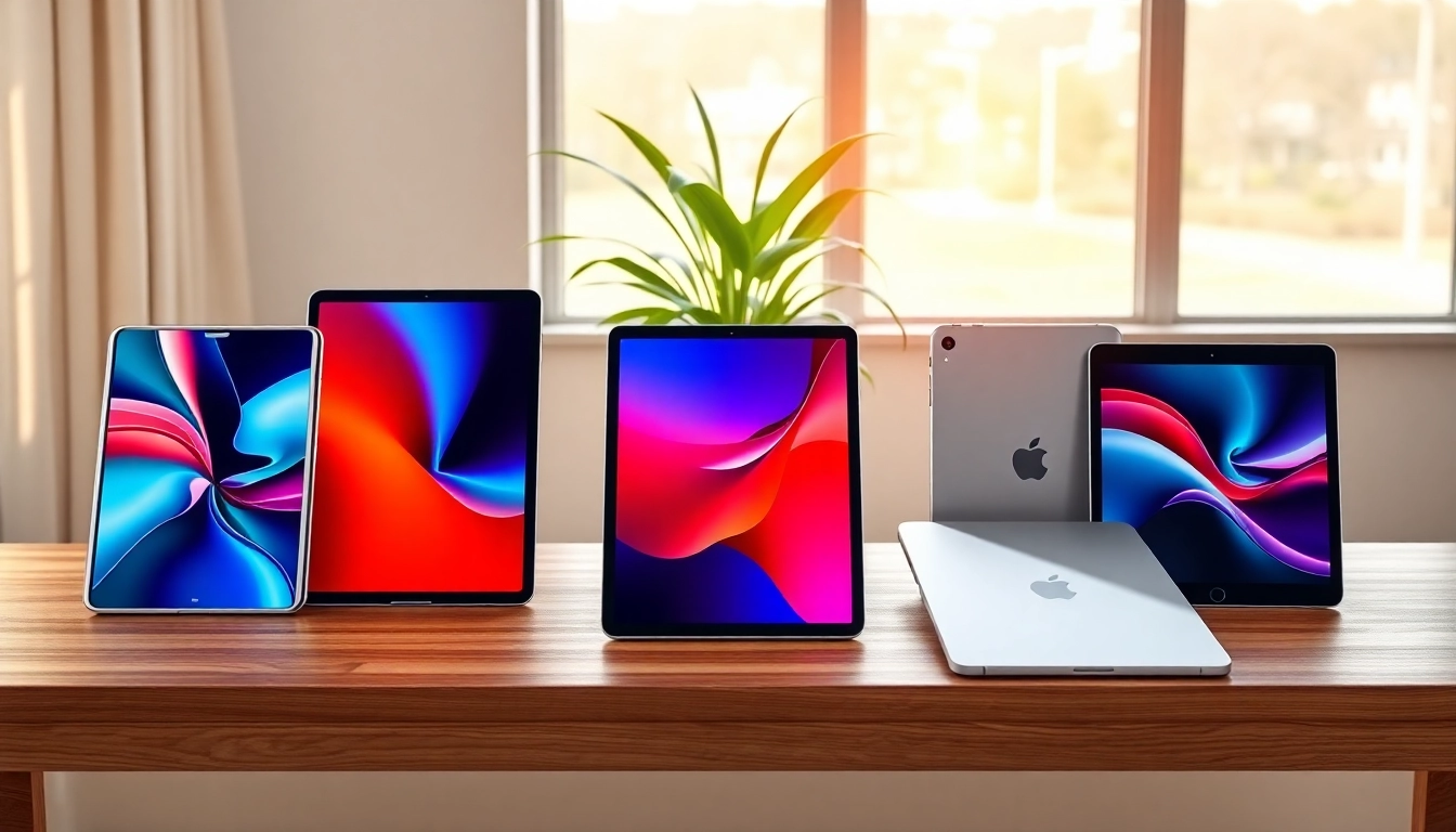 Showcase of various iPads for buyers looking to buy iPad models in a modern workspace.