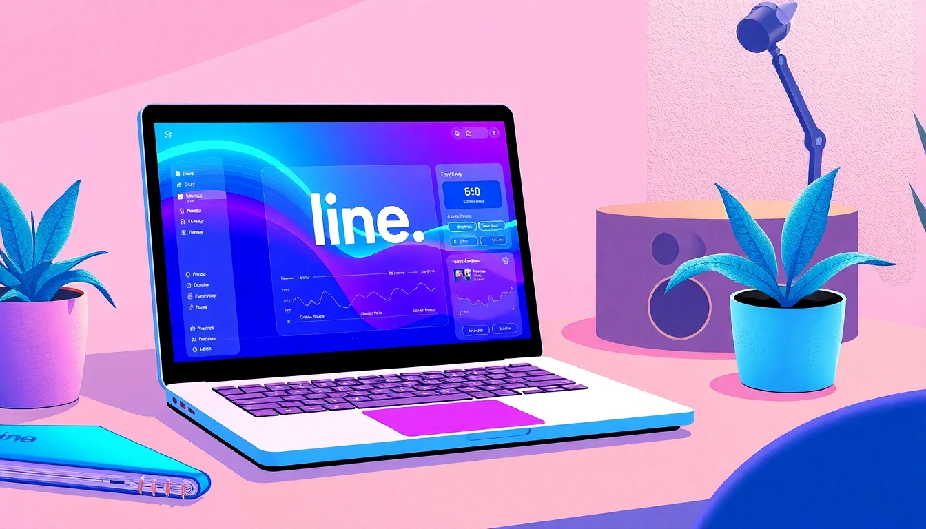 Engage with the line电脑版下载 interface on a vibrant laptop in a modern digital workspace.