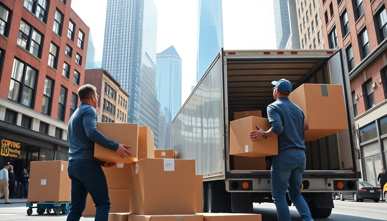 Best movers NYC team efficiently loading a truck in a vibrant New York City setting