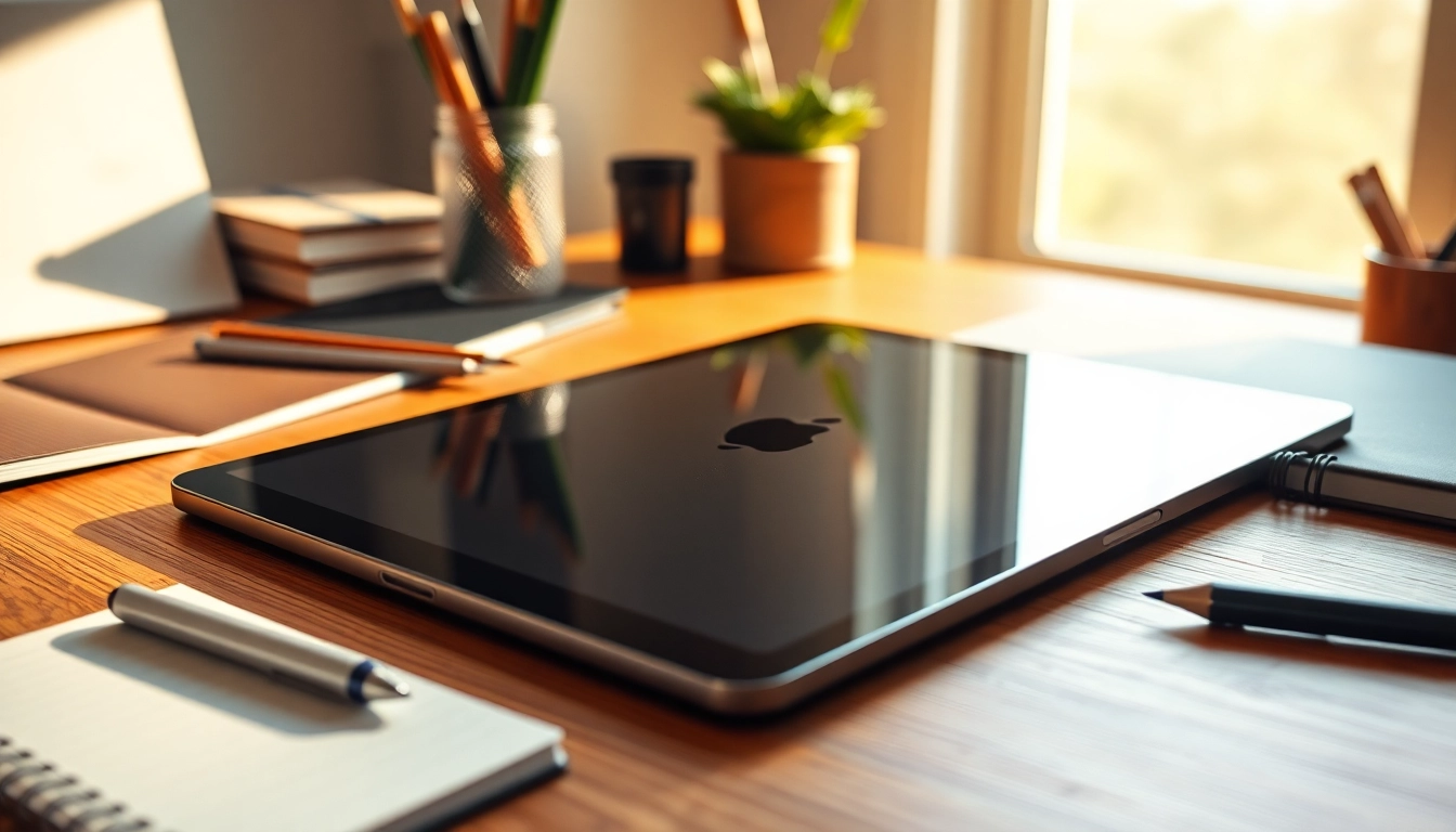 Showcase your decision to buy iPad with a sleek model on a modern workspace.