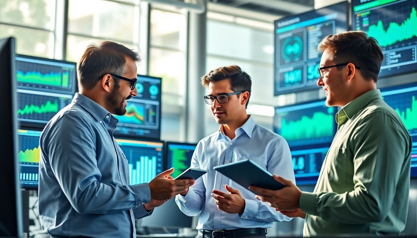 Site reliability engineering experts collaborating in a modern office, showcasing teamwork and innovation.