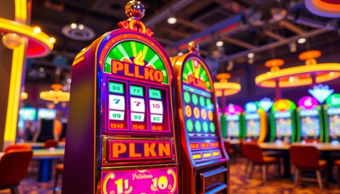 Mainkan Plinko slot dengan desain menarik di kasino yang ramai, penuh warna dan keseruan.