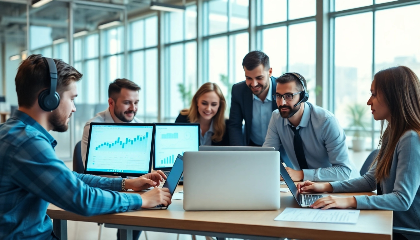 Highlighting managed IT support services, a professional team collaborates effectively in a modern office.