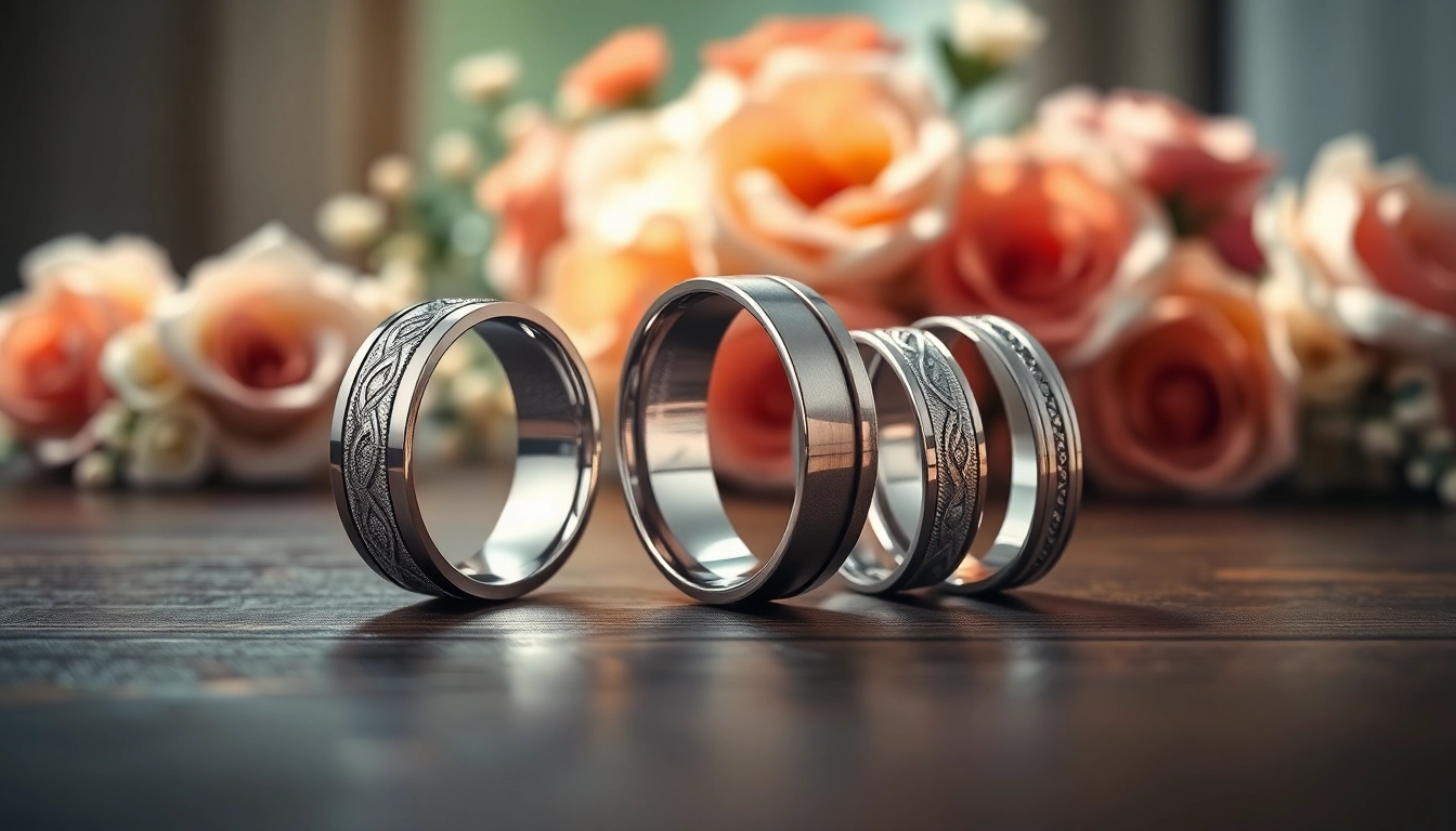 Showcase of tungsten wedding rings highlighting their unique finishes and craftsmanship.