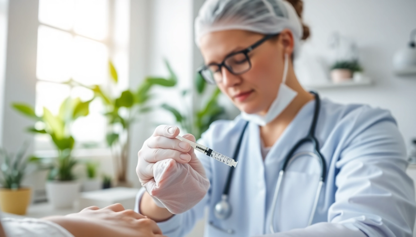 Administering vitamin b injections in a modern clinic, reflecting professionalism and care.