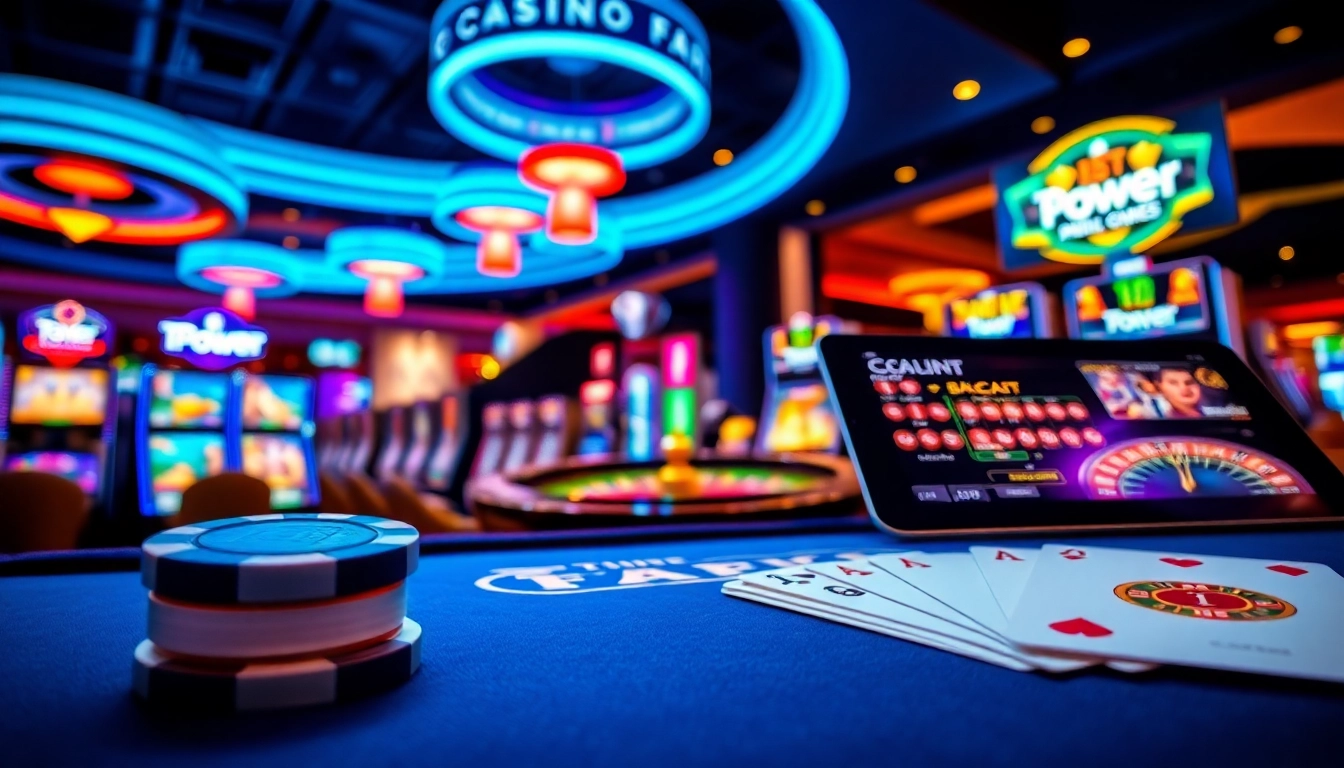 Experience the thrill of TPower casino games with vibrant visuals of gaming excitement and luxury.