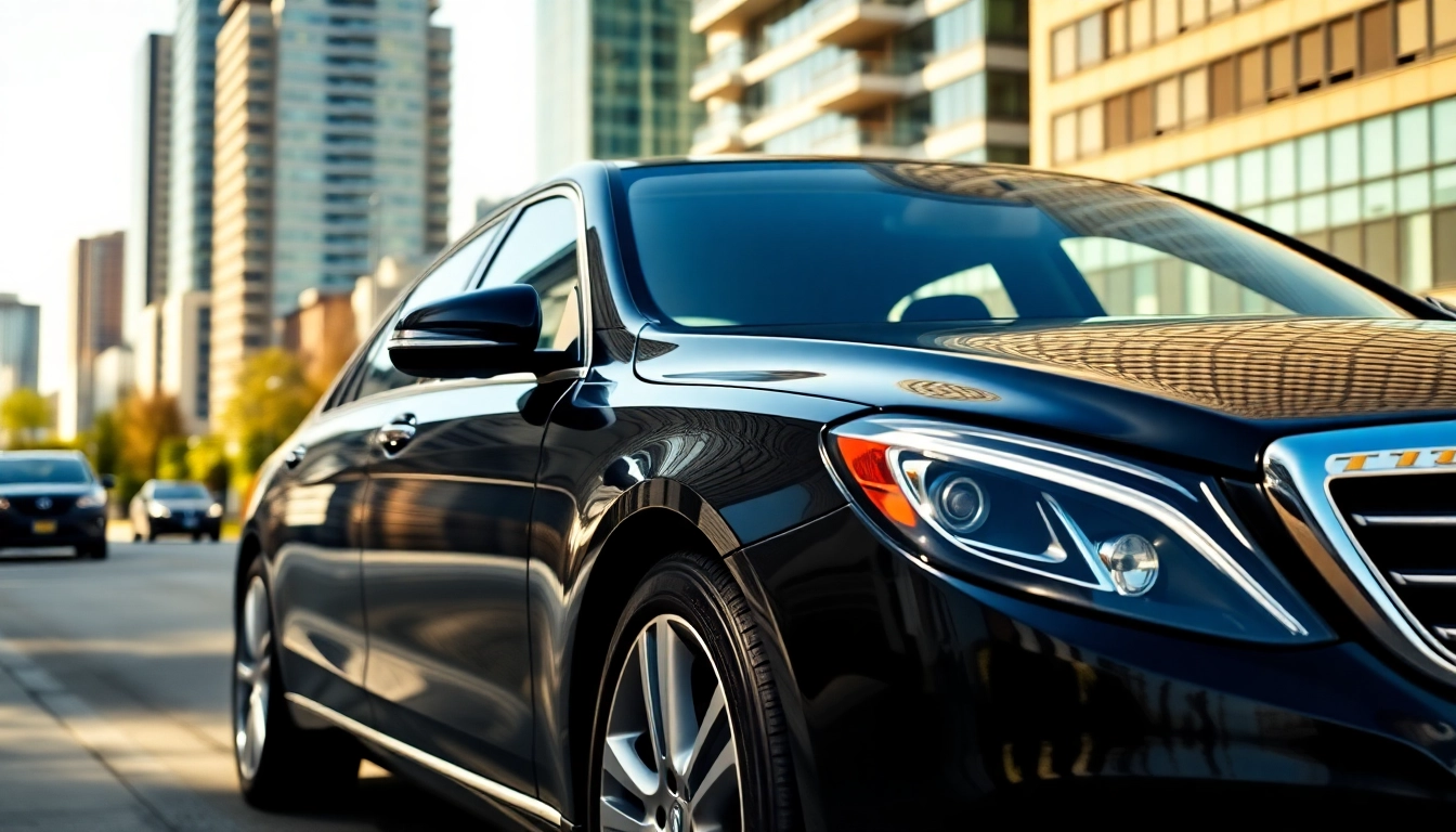Experience reliable private car service Vancouver with a stylish black car in an urban setting.