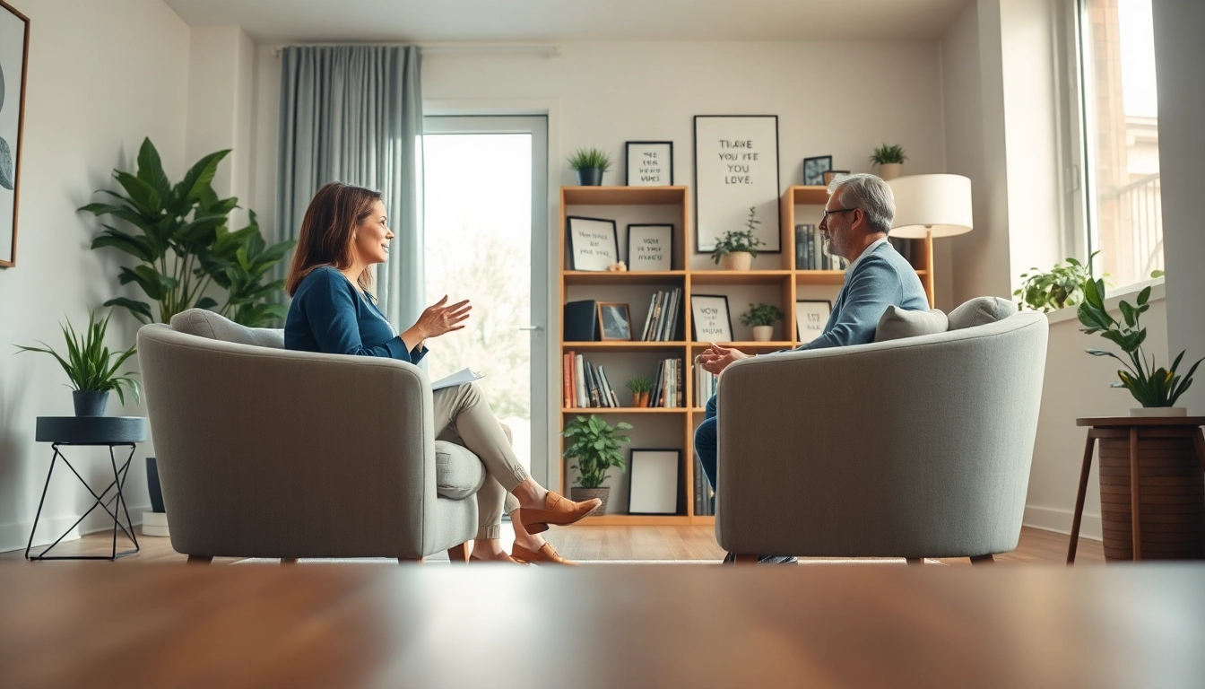 Therapist providing support for dealing with anxiety in a calming office environment.