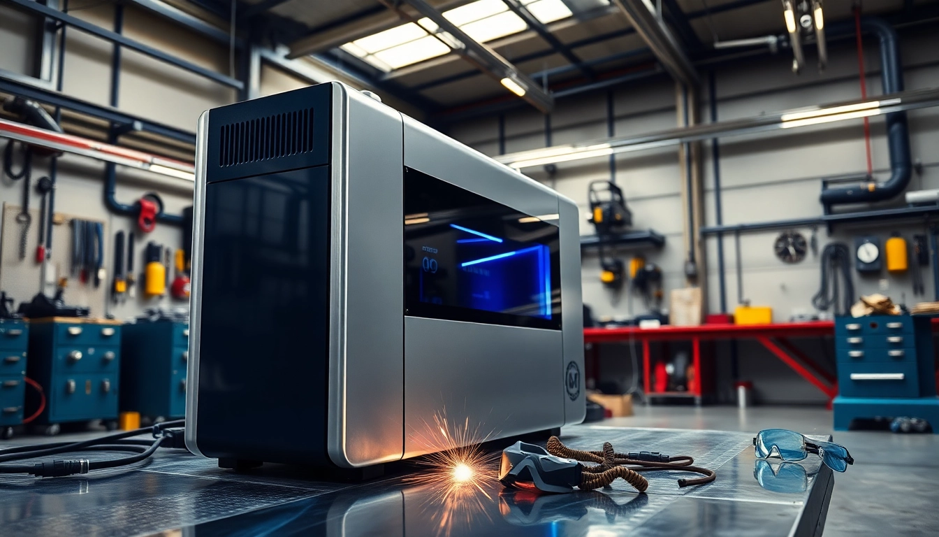 Precision-operated laser welding machine in an industrial workspace showcasing advanced features and effective performance.