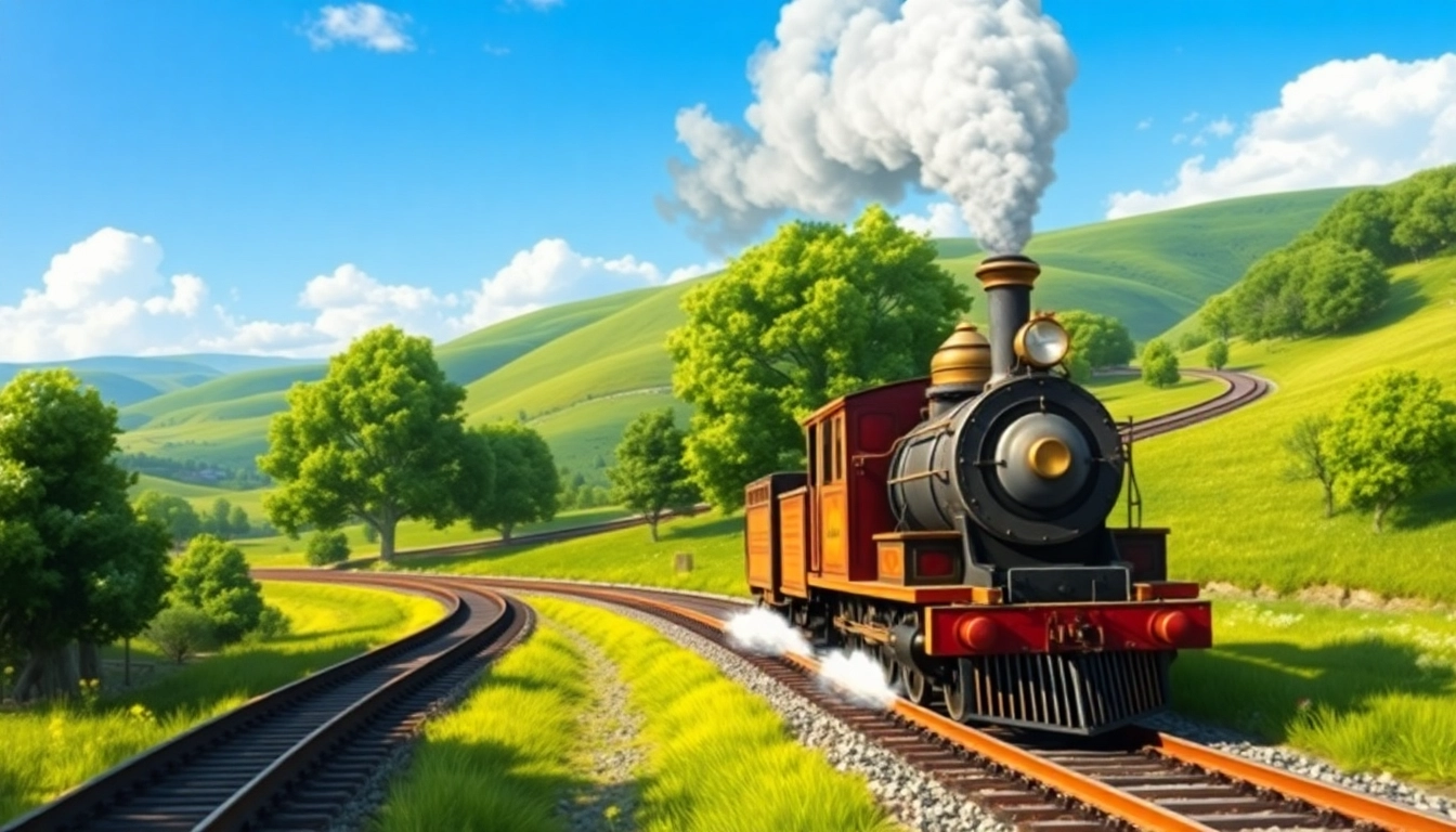 Download railroad tycoon free download with a vibrant illustration of a vintage steam locomotive.