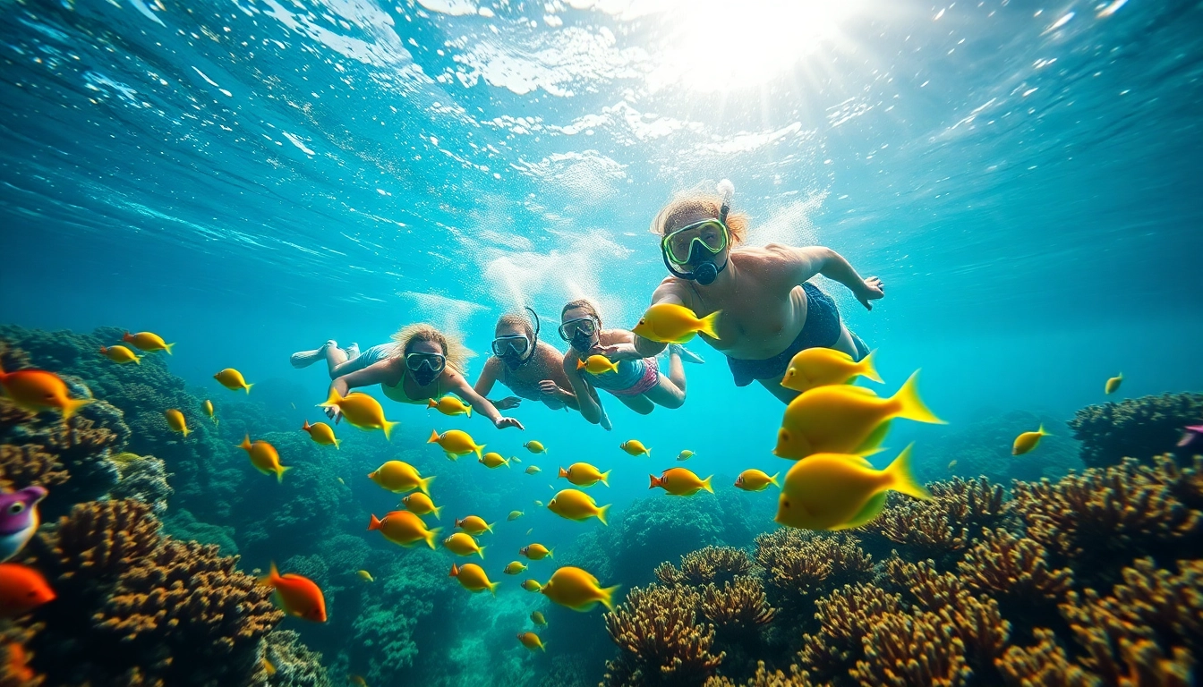 Snorkelers enjoying a vibrant coral reef in snorkel puerto rico, surrounded by colorful marine life.
