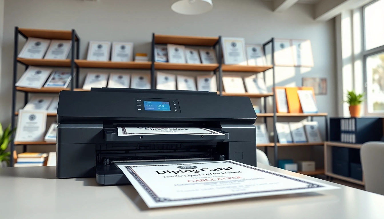 Buy diploma with high-quality printing showcased in a professional office setting.