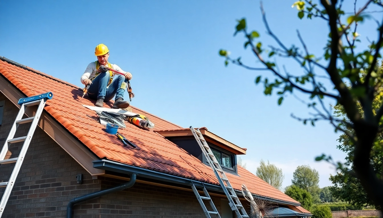 Roofer in Beekbergen repairing a roof, showcasing professional roof renovation services.