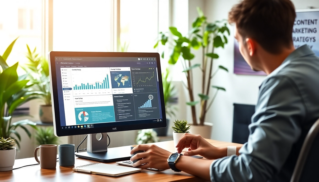 Engaging workspace highlighting AI content marketing platform in use for optimized digital strategies.
