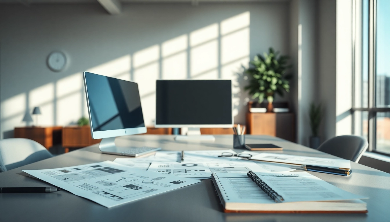 Showcasing a workspace for website design in Kansas City with a sleek modern aesthetic and creative elements.