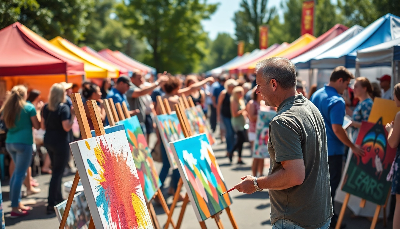 Showcasing local artists Calgary engaging with visitors at an art market.